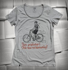 „Bez popisów! Obie ręce na kierownicy!” (retro-rowerzystka, 1932 r.) | Koszulka damska